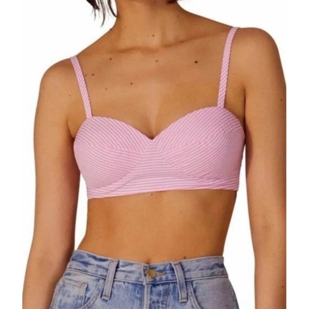 NWT Favorite Daughter Ex-Boyfriend Striped Bra Top Sz M Striped Pink White